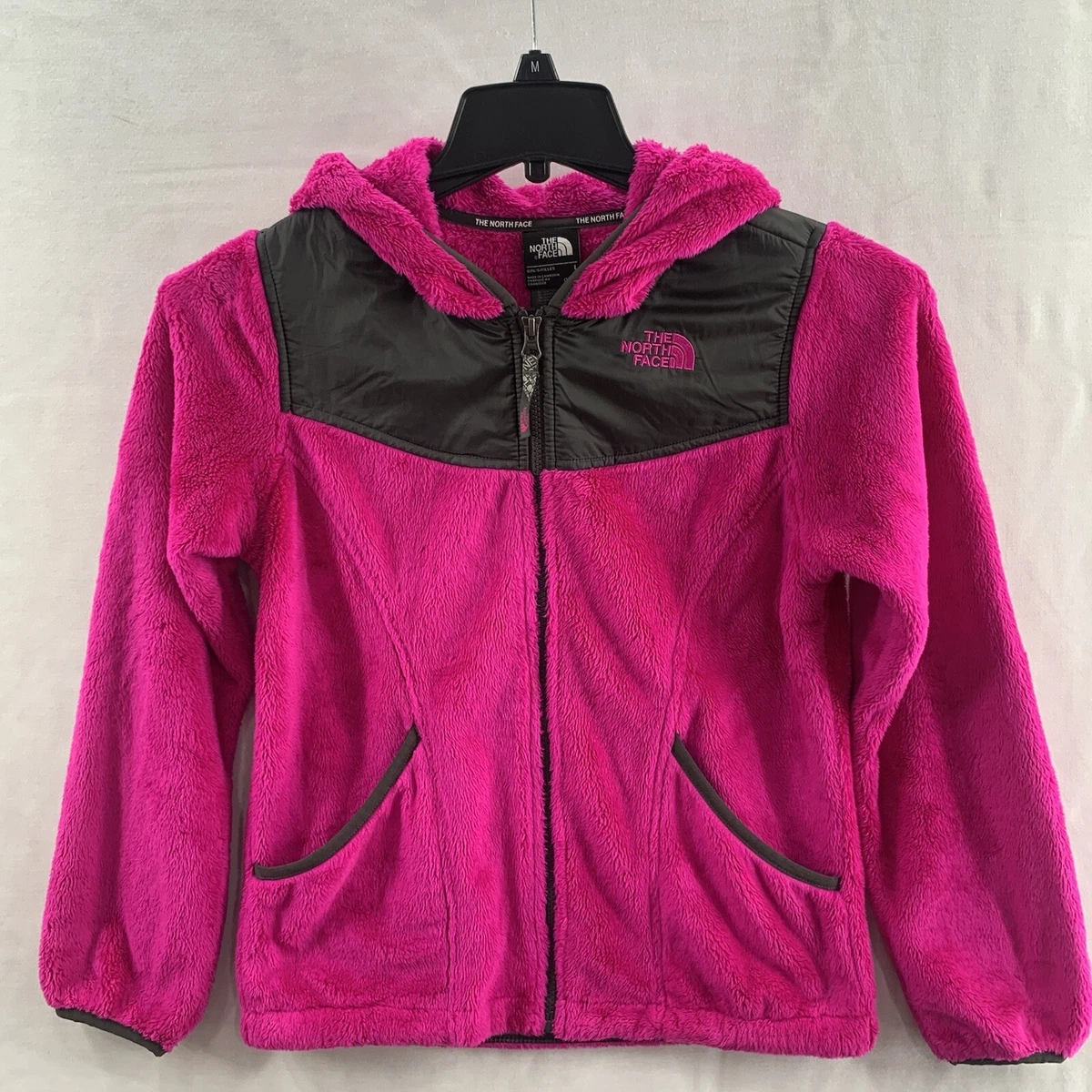 Fuzzy pink top north face jacket