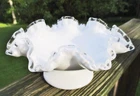 Vintage Fenton Silver Crest Milk Glass Ruffled Edge Compote Candy Dish