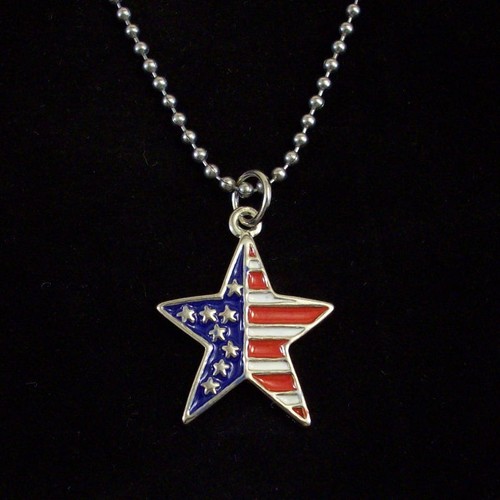 USA Flag Pendant, USA Flag Star Pendant Necklace 2 Pieces New With Ball Chain - Picture 3 of 3