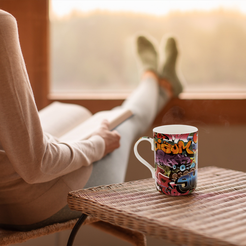 Graffiti Designed Set of 2 Mugs | Lovely Stoneware Mugs for Christmas Gift Idea - Picture 5 of 8