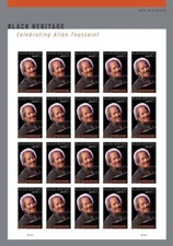 NDC BLACK HERITAGE ALLEN TOUSSAINT, MINT IMPERF PANE OF 20, NO DIE CUTS, XF