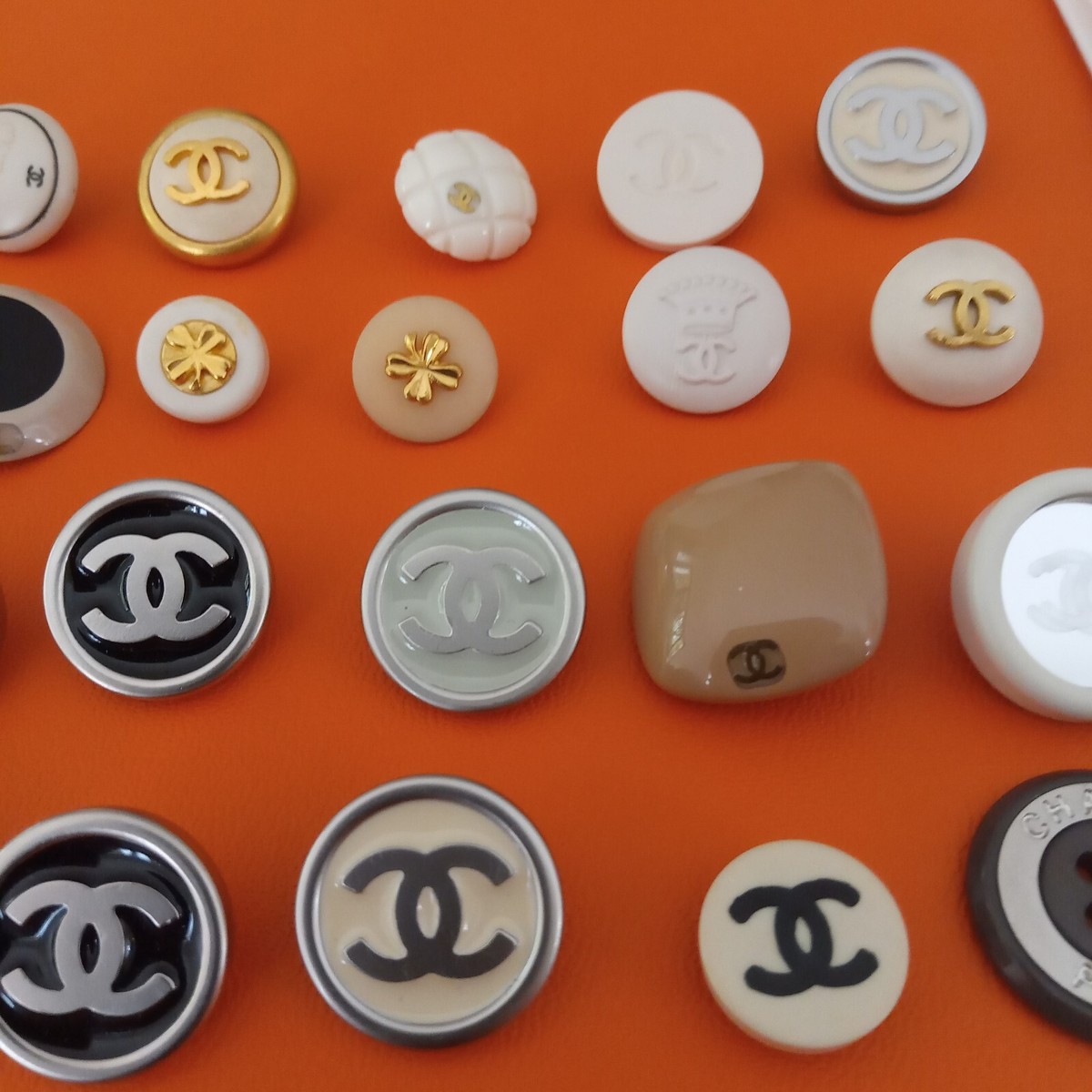 Chanel Vintage Buttons, Collection Of 28 Pieces Beige Tone Chanel Vintage Buttons, Collection Of 28 Pieces Beige Tone