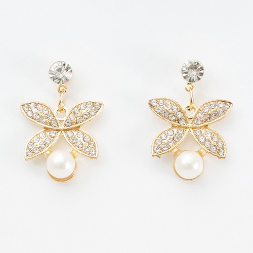 Juego de Pendientes de Collar de Oro Plata Mariposas Cristal Diamante Blanco Perlas - Imagen 3 de 6
