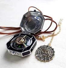 Pirates of the Caribbean Jack Sparrow Compass & Cursed Medallion Necklace Bundle