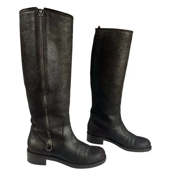 Jimmy Choo Botas Mujer EU 36 US6 Negro Hasta la Rodilla Cuero Alto Montar Moto Botas Foto 2 de 4