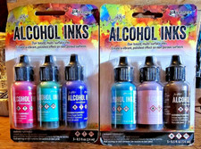 Six .5 oz Tim Holtz Alcohol Ink Flamingo Patina Amethyst Espresso Pool Sherbet
