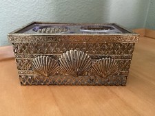 Vintage Goldtone Shell Metal Toothbrush Holder Counter Bathroom Vanity AWESOME