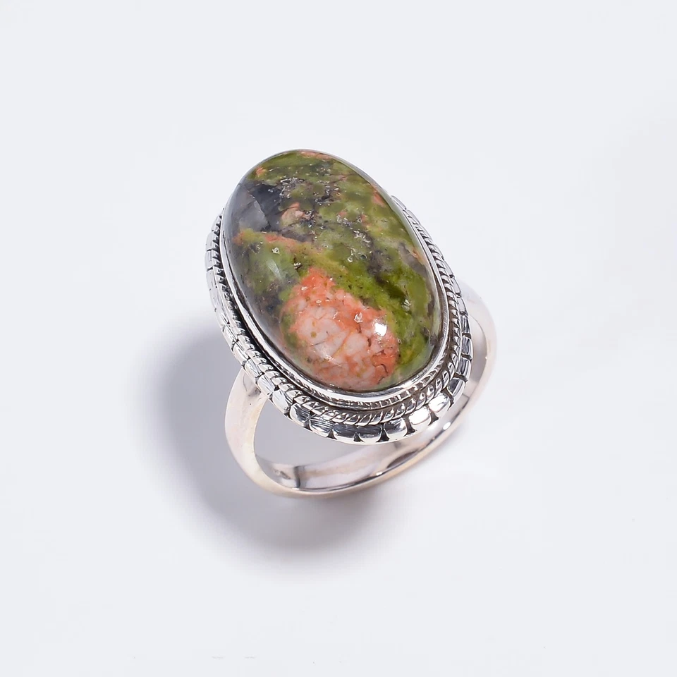 Regalo para mujer llamativo anillo étnico talla 925 plata unakita Foto 4 de 4