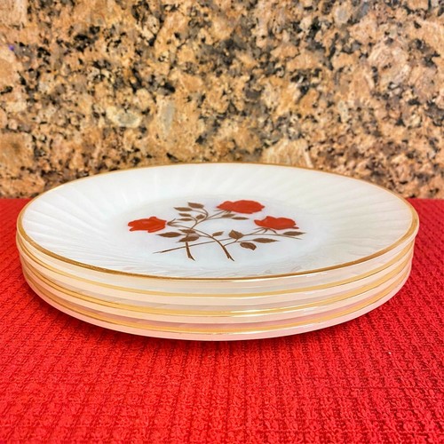Vintage Termocrisa Milk Glass Set of 4 Floral Gold Tone-Rimmed 9-Inch Plates - Picture 7 of 12