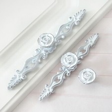 White Chic Rose Flower Handles Dresser Knob Drawer Pull Kitchen Cabinet Handle