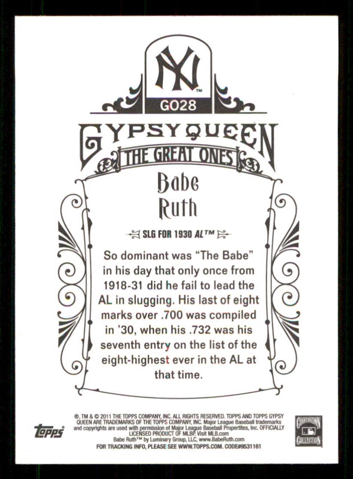 2011 Topps Gypsy Queen Great Ones #GO28 Babe Ruth - Image 2 of 2