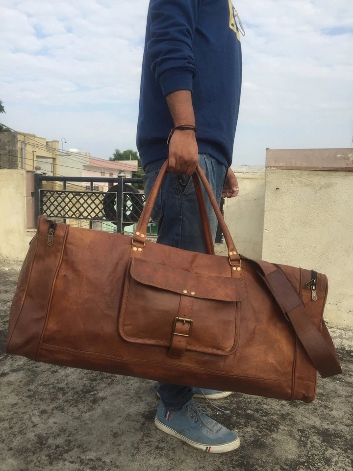 S To XXL Vintage Leather Duffle Travel Overnight Weekend Gym Bag Holdall Luggage - Image 2 of 4