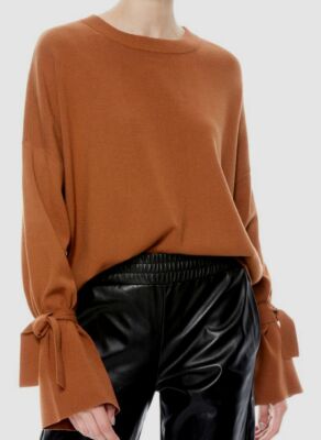 $295 Alice+Olivia Women's Brown Crewneck Relaxed Tie Cuff Sweater Size X-Small