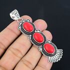 Italian Red Coral Gemstone Handmade 925 Sterling Silver Pendant Jewelry For Gift