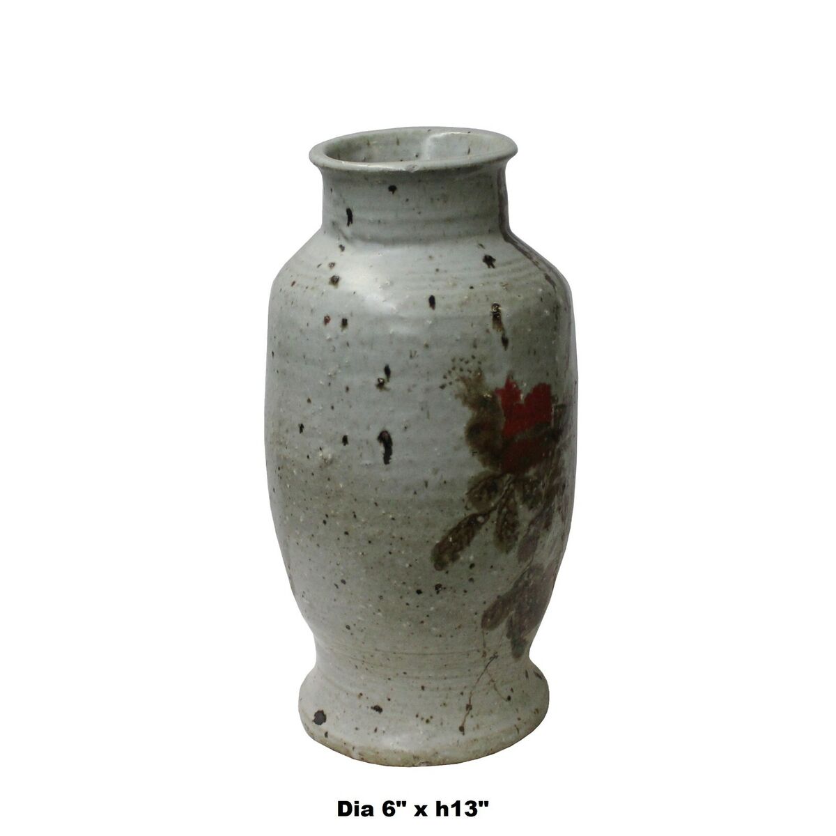 Handmade Ceramic Off White Gray Flower Graphic Jar Vase ws1143S Handmade Ceramic Off White Gray Flower Graphic Jar Vase ws1143S
