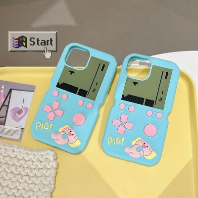 3D Cute Pig Game Player Case Shockproof Rubber Case For iPhone 14 Pro Max 15 16