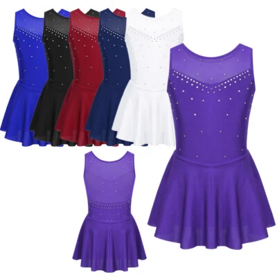 FEESHOW Mädchen Eiskunstlauf Kleider mit Strass Rollschuhkleid Tanzkleid Ballettkleid