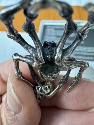 Spider Skull Pendant 925 STERLING SILVER Skull Biker Gothic Detail Bail N Bottom - Picture 7 of 12