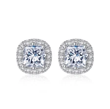 18K Gold Silver Square Princess Cut Cubic Zirconia CZ Stud Earrings Gift S1