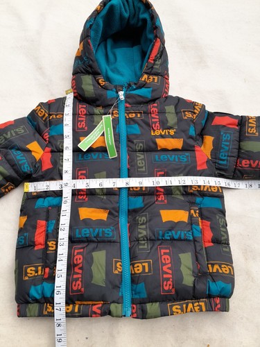 Levis Core AOP puffer jacket Boys 5A Black Embroidered Logos Hooded Fleece Lined - Picture 11 of 14