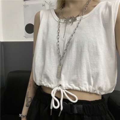 Ladies Tummy Control Top Vest Tank Top Sleeveless Shirt Undershirt Short Drawstring