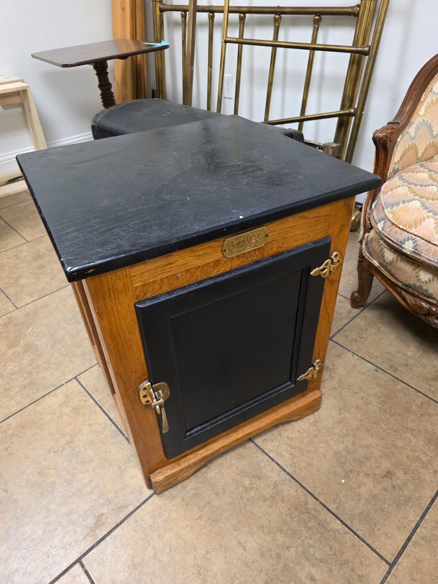 Vintage White Clad Ice Box Cabinet by Simmons Hardware Co. – Oak