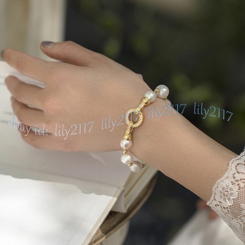 8/10/12/14mm South Sea White Shell Pearl Round Beaded Jewelry Bracelets 7.5'' - Picture 6 of 10