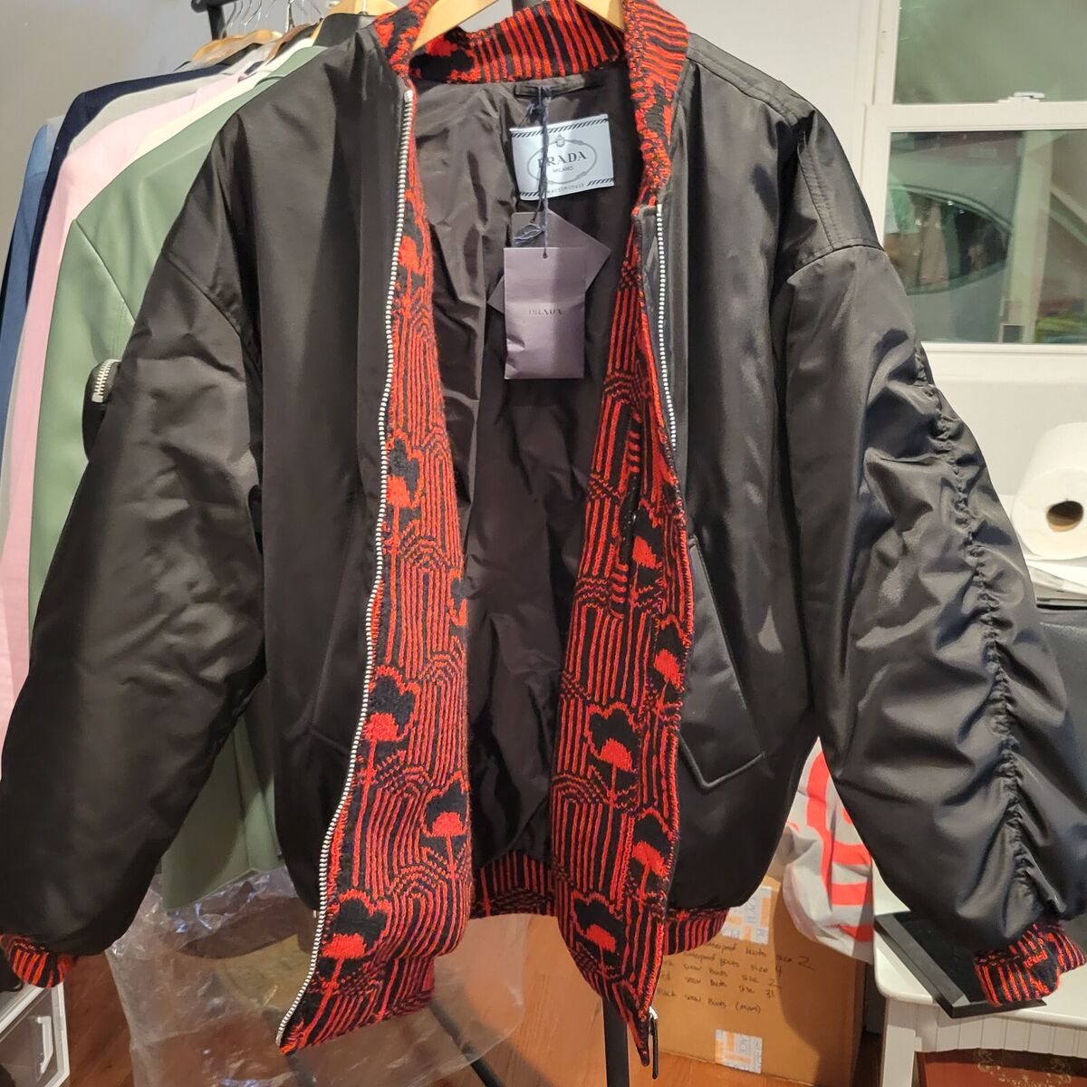 Brand New Prada by Raf Simons Re-nylon Black & Red Bomber Brand New Prada by Raf Simons Re-nylon Black & Red Bomber
