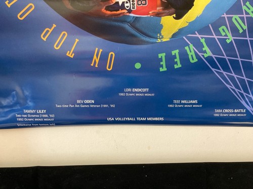 1996 US OLYMPIC VOLLEYBALL TEAM POSTER, DRUG FREE, ON TOP OF THE WORLD, 18"X 24" - Picture 2 of 3