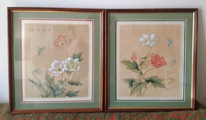 Two Magnificent Antique Chinese Watercolours on Silk (Butterflies & Peonies) 