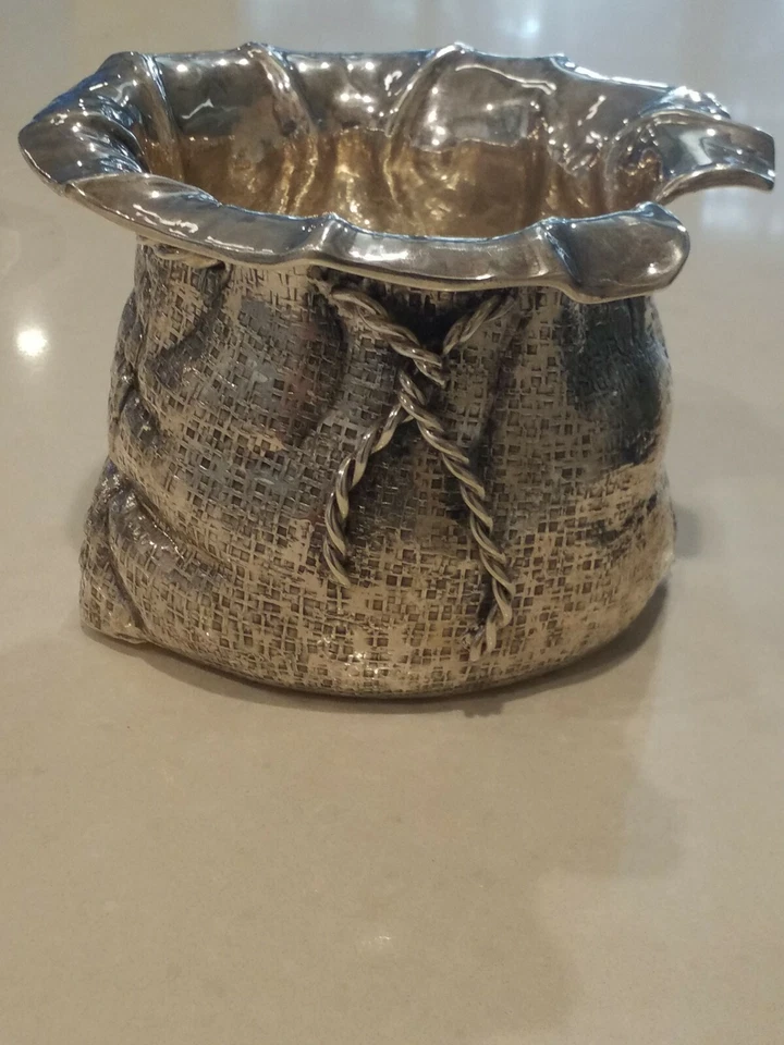 Jarrón 'bolso con cordón' de plata esterlina italiana fratelli cacchione de mediados de siglo Foto 4 de 4