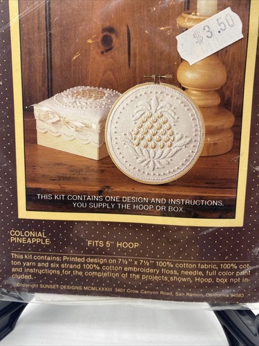 Sunset Stitchery Colonial Pineapple Embroidery Kit 7.5" x 7.5" Vintage #328 New - Picture 3 of 5