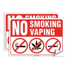 (Set of 2) No Smoking or Vaping / Smoking Weed Sign - 10" x 7" - Durable Self...