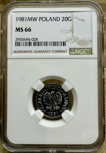 Poland 1981 MW 20 Groszy NGC MS 66 Aluminum High Grade