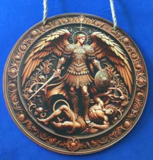 Archangel St Michael Wood Wall Plaque Catholic Icon Rope Hanger 7-3/4” USAseller