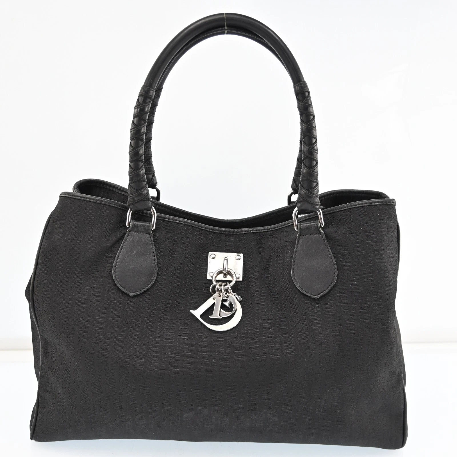 AUTH Christian Dior Trotter Tote Bag Sac à Main Nylon Cuir Noir H2588RS704