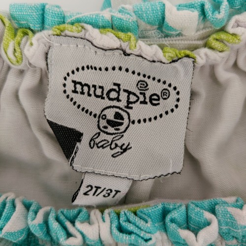Mudpie Baby Girls 2T/3T Dress Sleeveless Ruffle Green/Blue Chevron Elephant - Picture 5 of 6