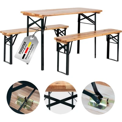 Ensemble Salon de Jardin Table et Chaise de Exterieur Balcon Bois Pliables 117cm - Photo 1/4