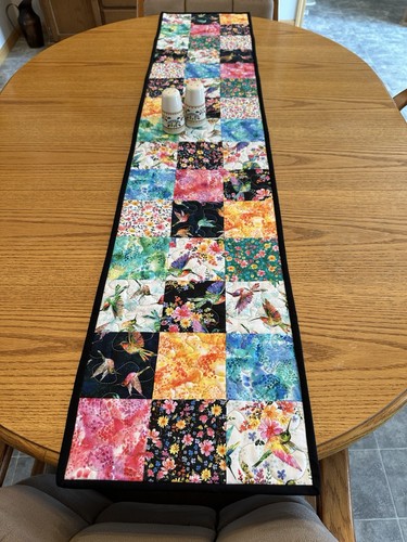 Quilted Table Runner 12x60 Reversible Hummingbirds & Flowers, Custom Home Decor - Picture 6 of 14