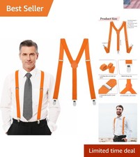 1 Inch Orange Suspenders for Men, Y Shape Suspender Set with 3 Strong Clips A...