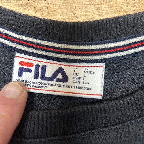 Vintage FILA Sweatshirt Men's Size Large Pullover Black Crewneck Sweater 90s - Picture 2 of 5