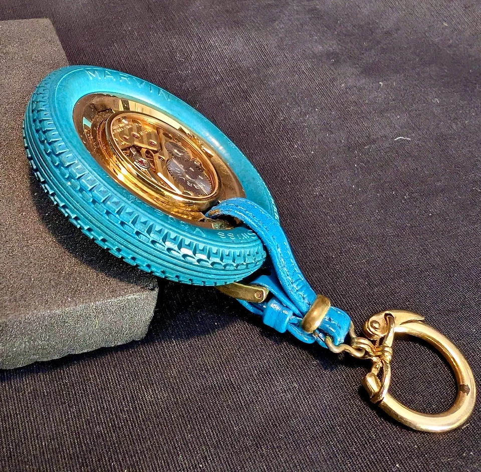 罕见复古 Marvin 橡胶轮胎手表钥匙圈瑞士制造 17 珠宝 3 Adjs 手册 — 第 4/4 张图片