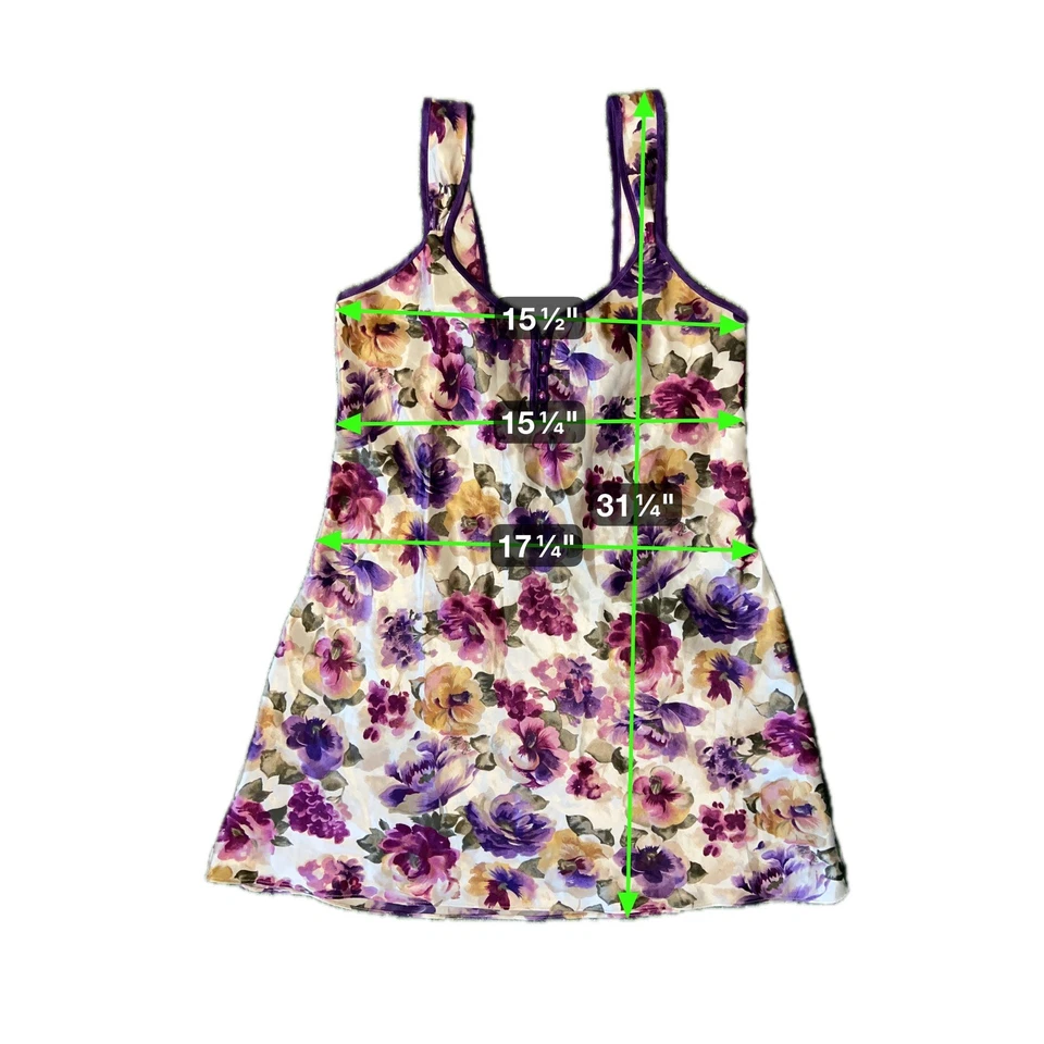 Vestido sin mangas vintage Adonna púrpura rosa floral satinado quimise mujer S EE. UU. Foto 2 de 4