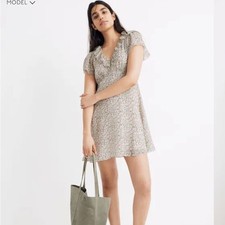 Madewell Silk Ruffle-Neck Mini Dress Size 0