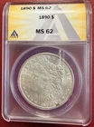 1890 Morgan Silver Dollar. ANACS MS-62. Free Shipping