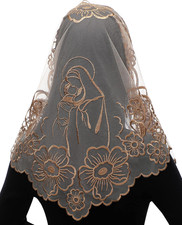 Chapel Veils Catholic Mass Mantilla  Virgin and Child Embroidery Lace Triangle H