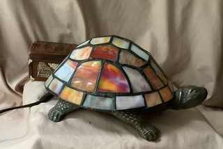 Tiffany Style Turtle Accent Lamp Stained Slag Glass Tortoise Night Light 9" MINT