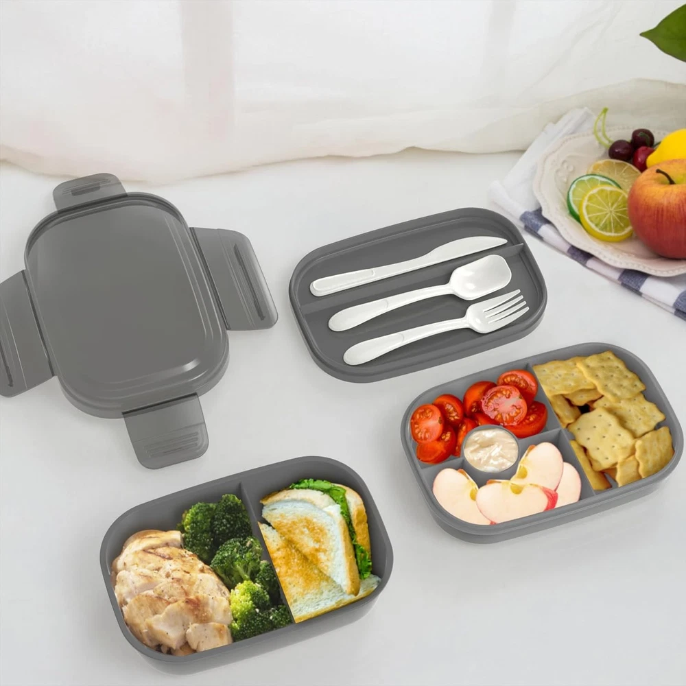 Stackable Bento Box Set - 3 Leak-Proof BPA-Free Containers in Grey & Black