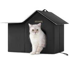Rest-Eazzzy Outdoor Insulated Cat House for Feral Large Cats Weatherproof black