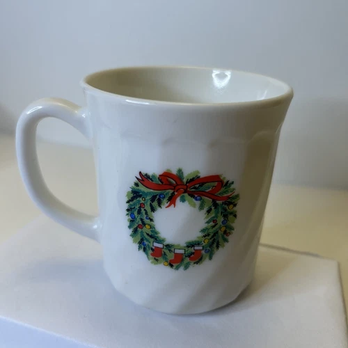 Vintage Salem Porcelle Mug Christmas Tree & Wreath Coffee Cup Made in France